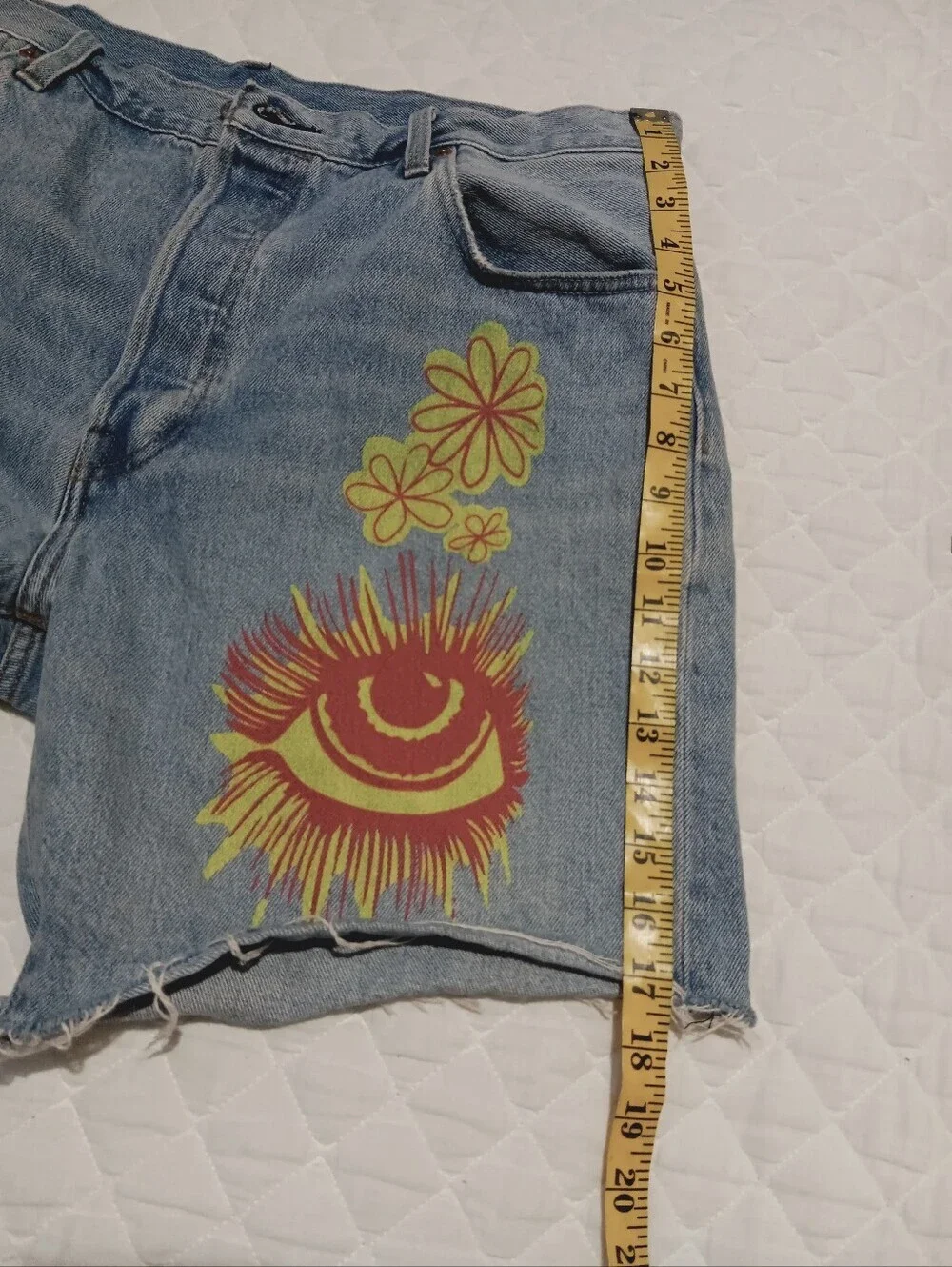 Levis Premium  501 '93 Light Blue Mens Shorts with Yellow & Red Floral Graphic